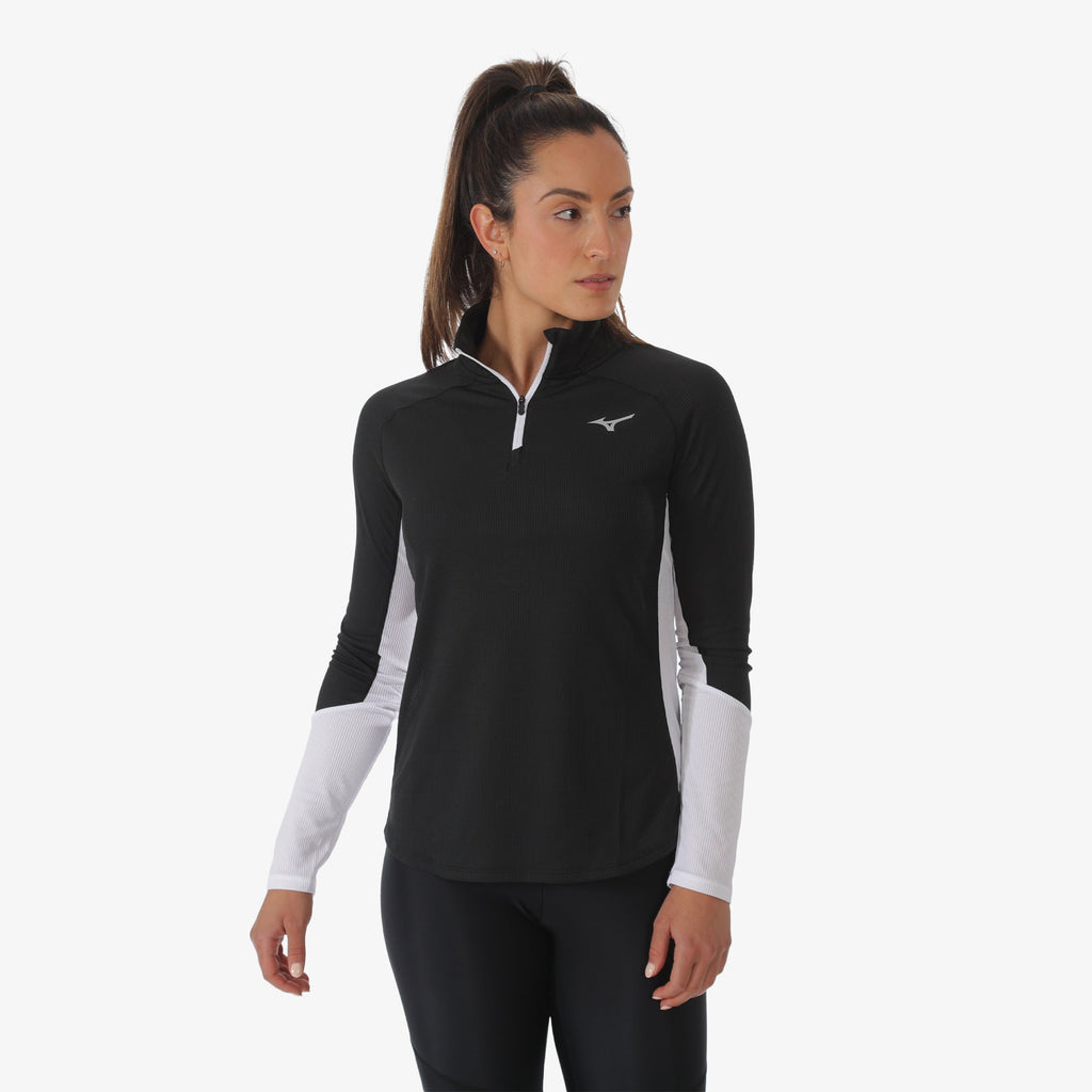 Black Mizuno DRY AEROFLOW LONG SLEEVE HALF ZIP | SG_MZN24560