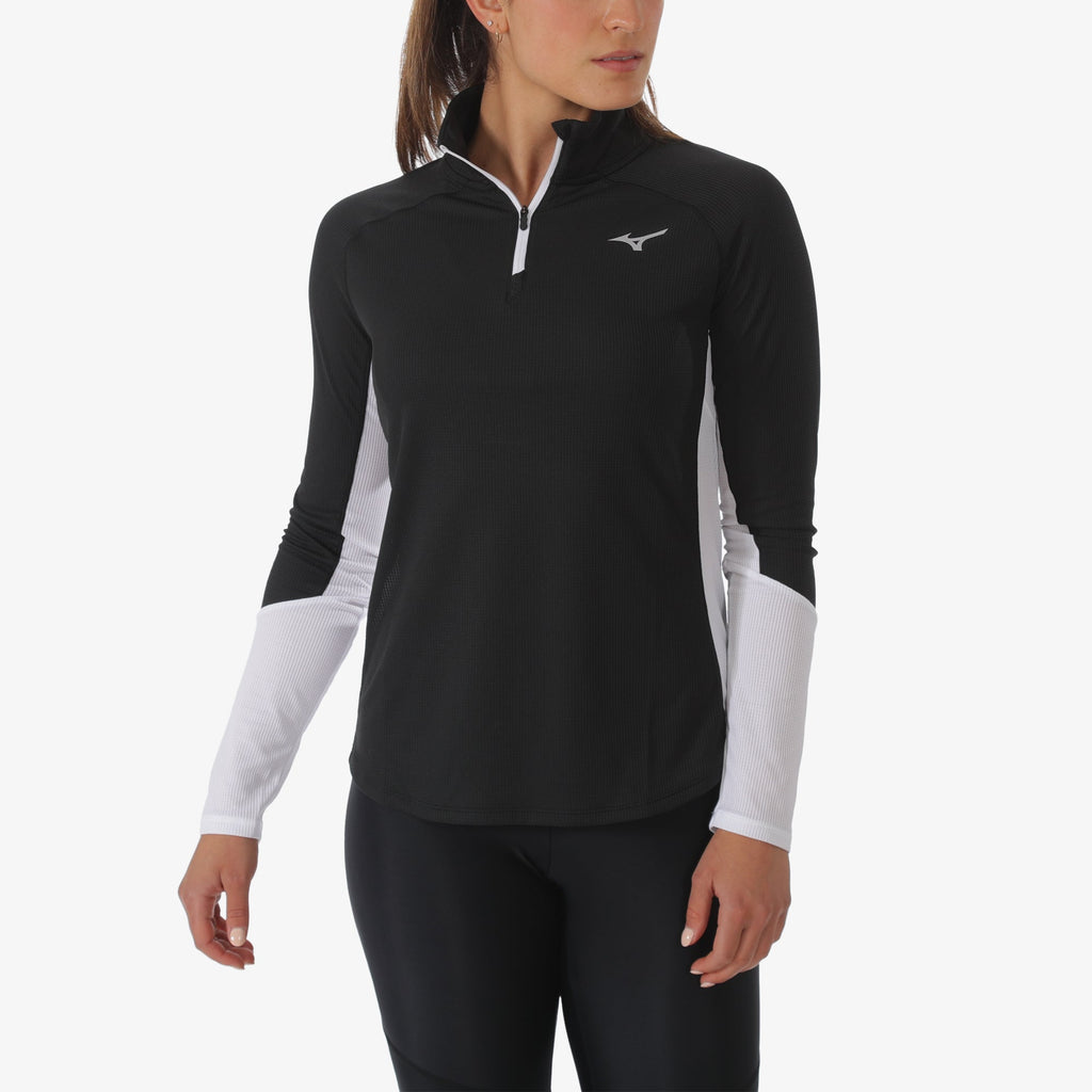 Black Mizuno DRY AEROFLOW LONG SLEEVE HALF ZIP | SG_MZN24560