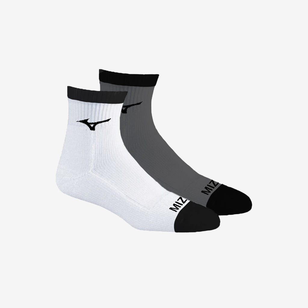 White Grey Mizuno QTR CREW FITTED SOCK (2-PACK) | SG_MZN65990